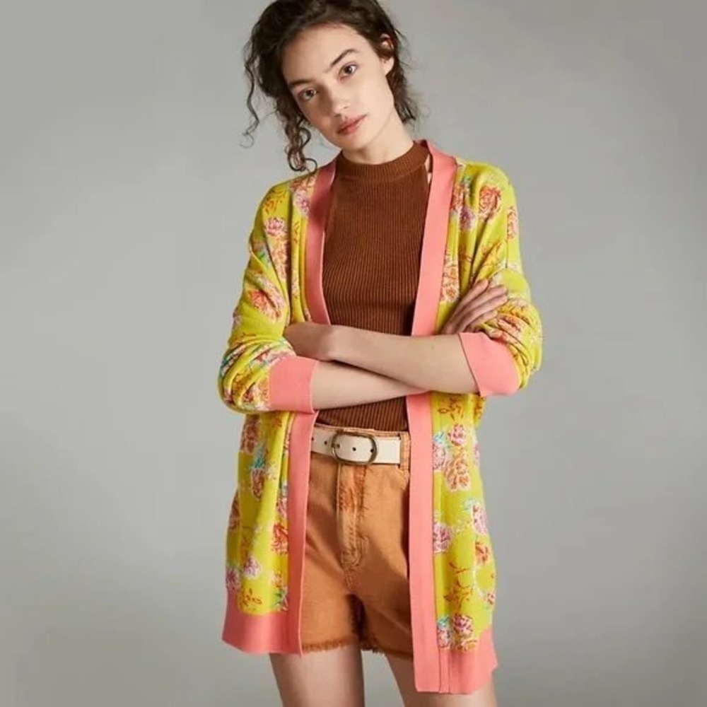 Anthropologie Aldo Martins Marguerite Yellow Floral Cardigan Sweater Fairy‎ XS